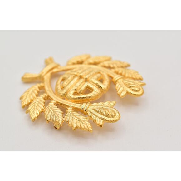 Givenchy Vintage Logo Pin Brooch Brushed Gold 4G Laurel Leaf Chunky Signed BinBA - Picture 7 of 12